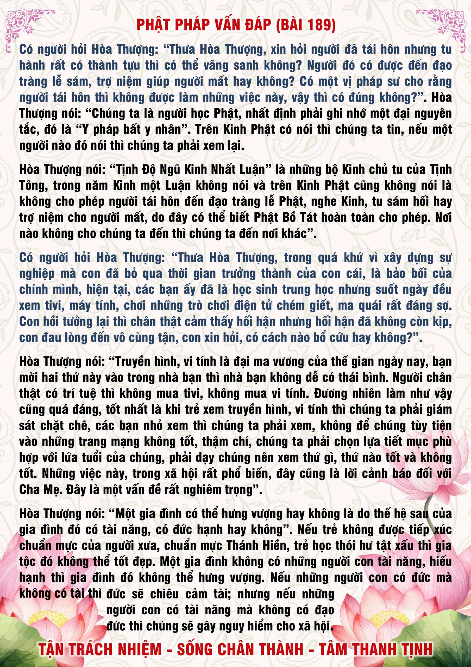 189 · Phật Pháp Vấn Đáp - 189